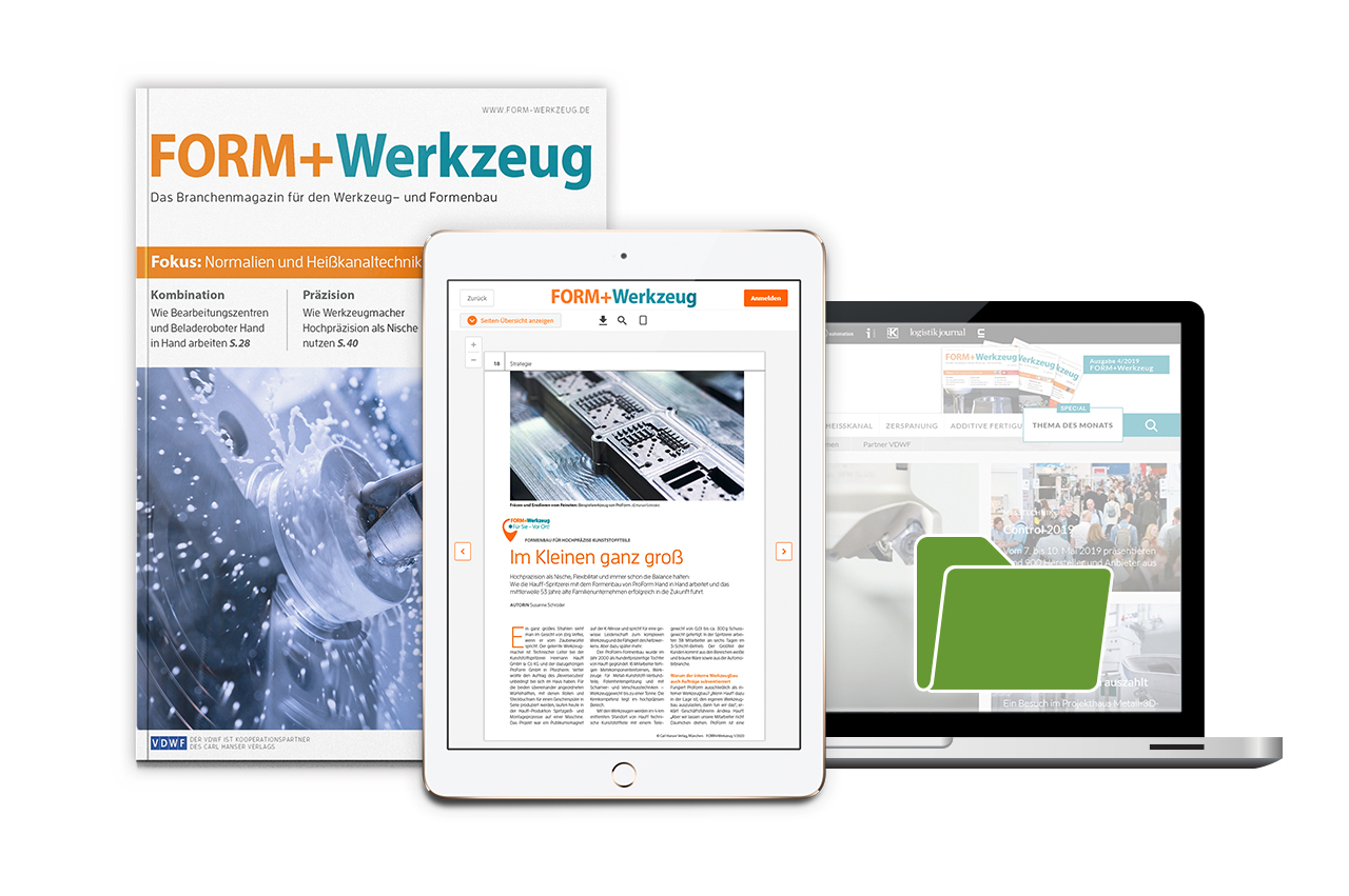 Print Magazin, iPad und Laptop mit  Form+Werkzeug Inhalten.