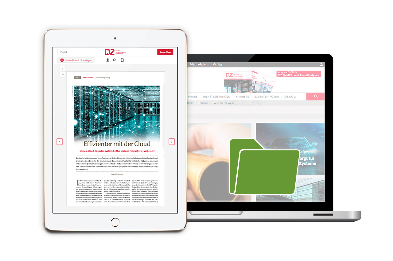 iPad mit QZ ePaper und Laptop mit QZ Digitalinhalten.