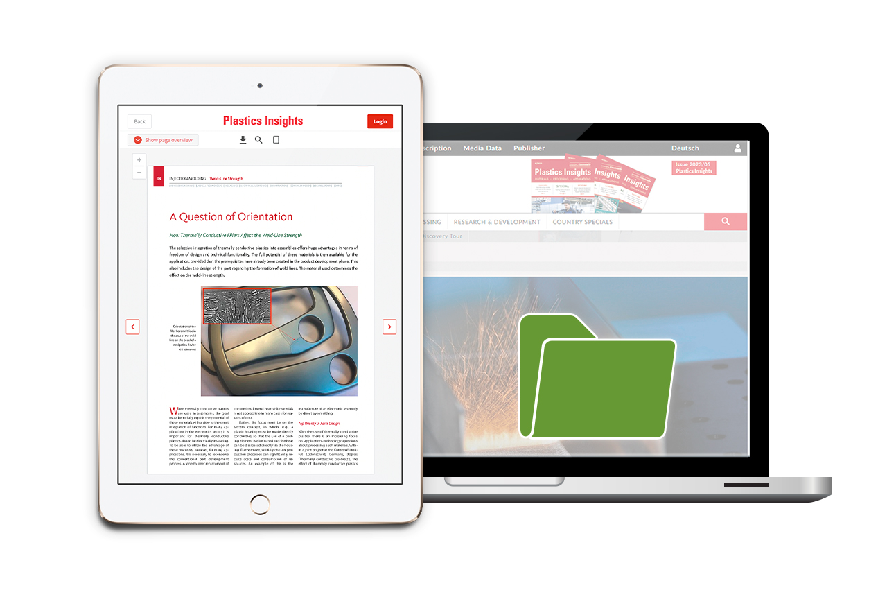iPad with plastics insights epaper and laptop with digital content.